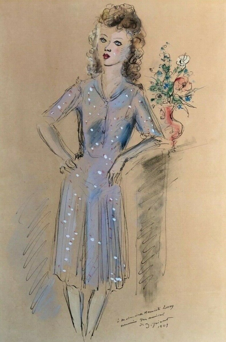 Aquarelle dessin rehaussé Femme 1943 Signée André Dignimont