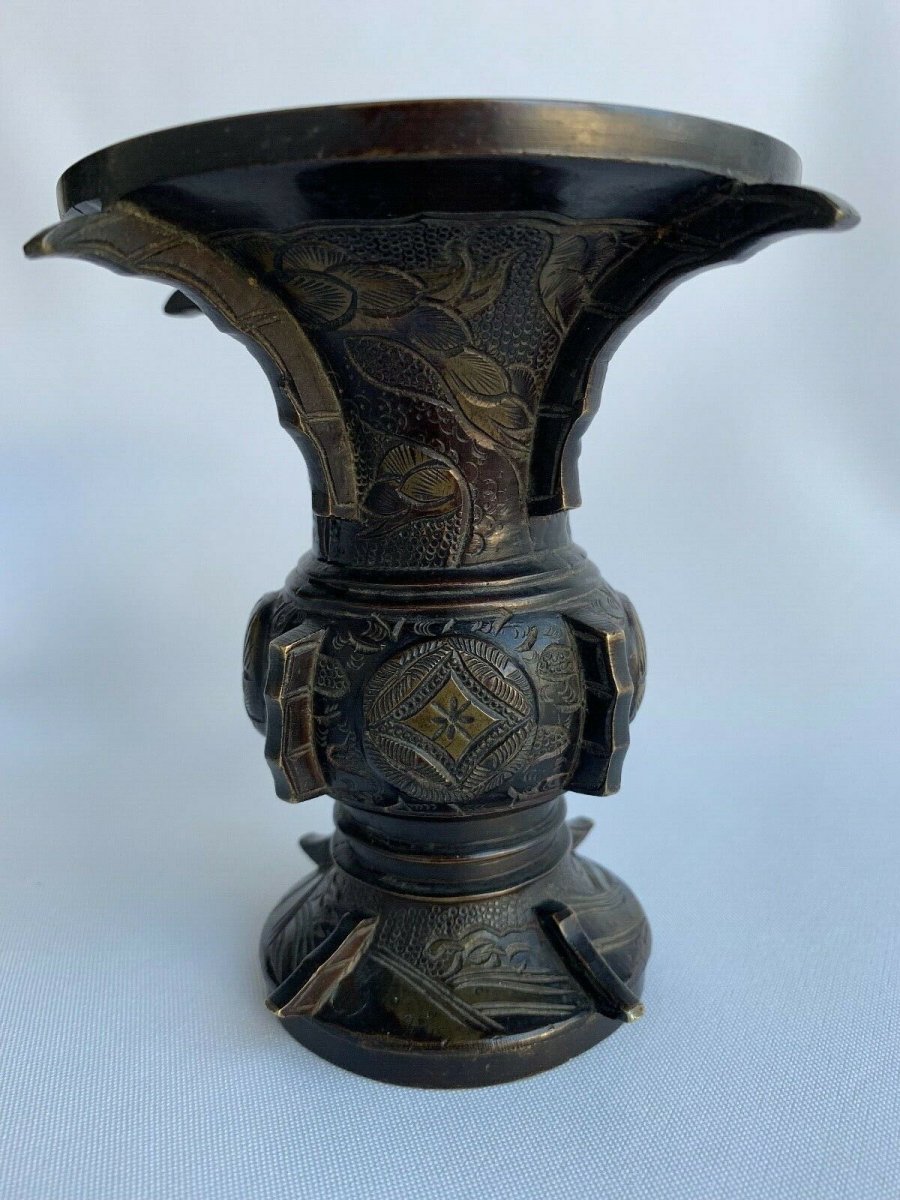 Japanese Bronze Vase With Gilding Decor Of Animals Chiseled Fins XIX-photo-1