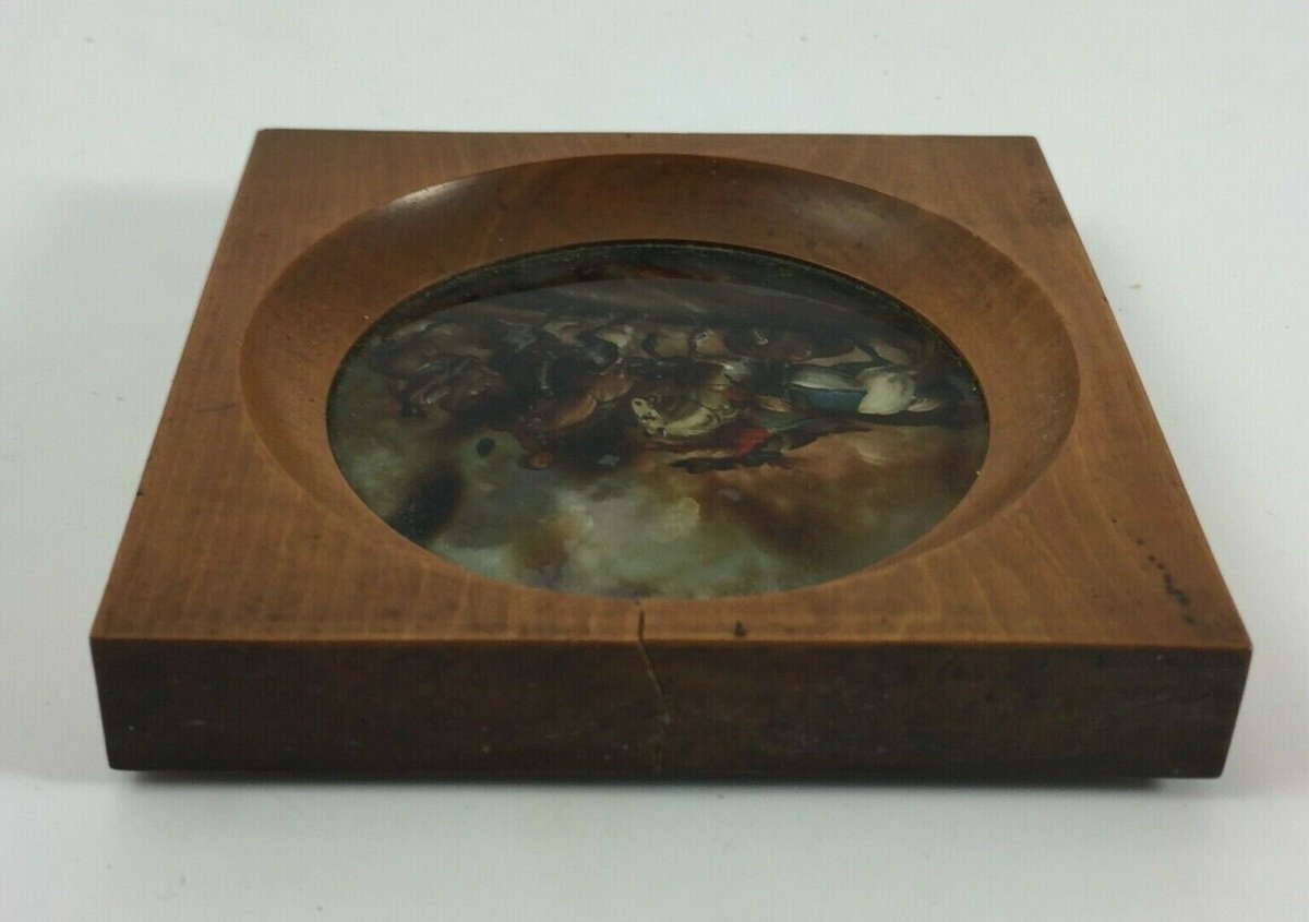 Miniature Under Glass Battle Scene Horses XIX Eme Wooden Frame-photo-4