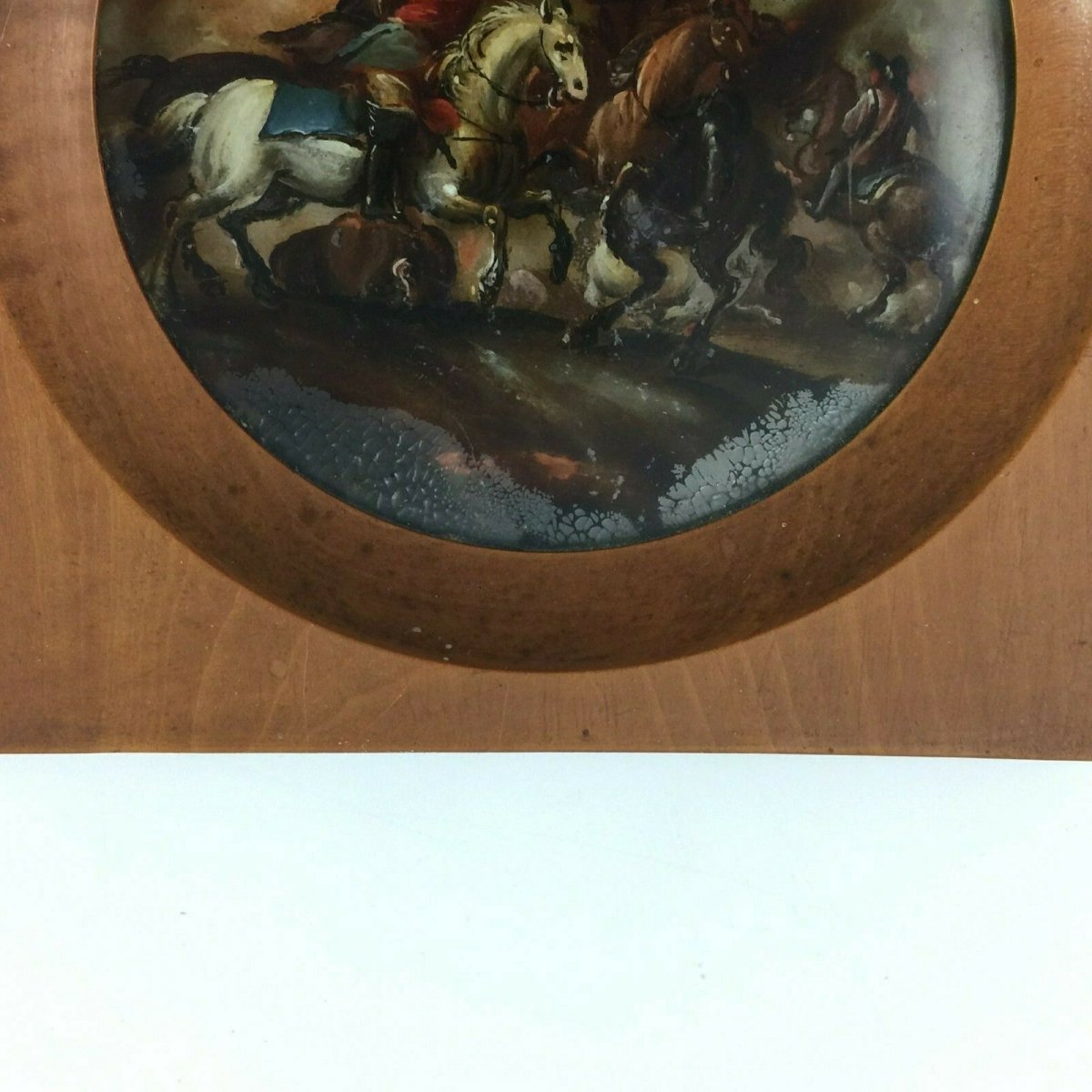 Miniature Under Glass Battle Scene Horses XIX Eme Wooden Frame-photo-7