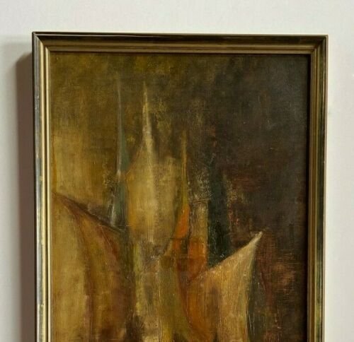 Oil On Cardboard By Bernardo Abstract Composition 1950-photo-6