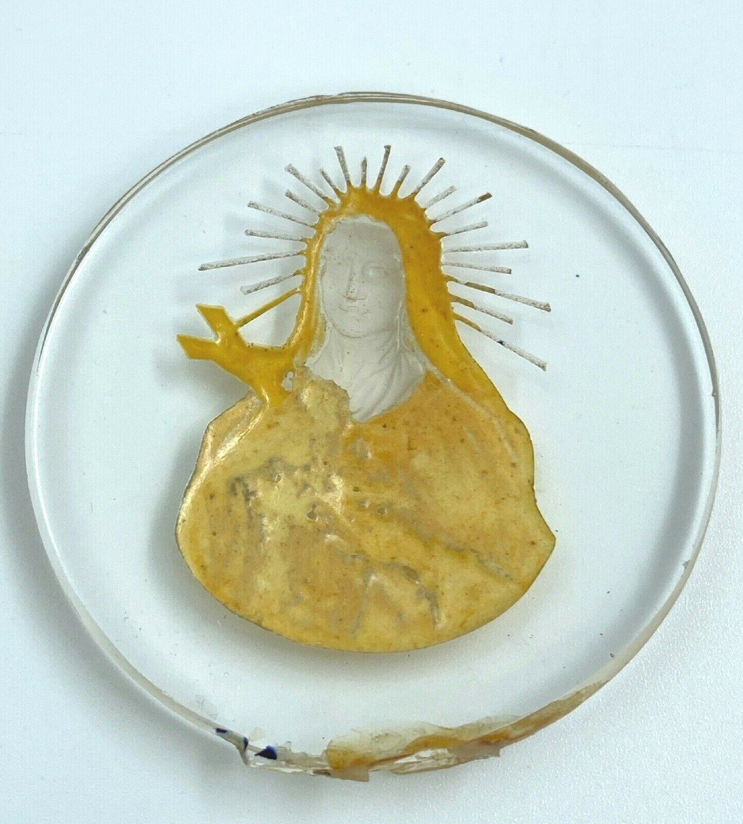 Intaille religieuse Sainte dans verre Fin XIXe-photo-3