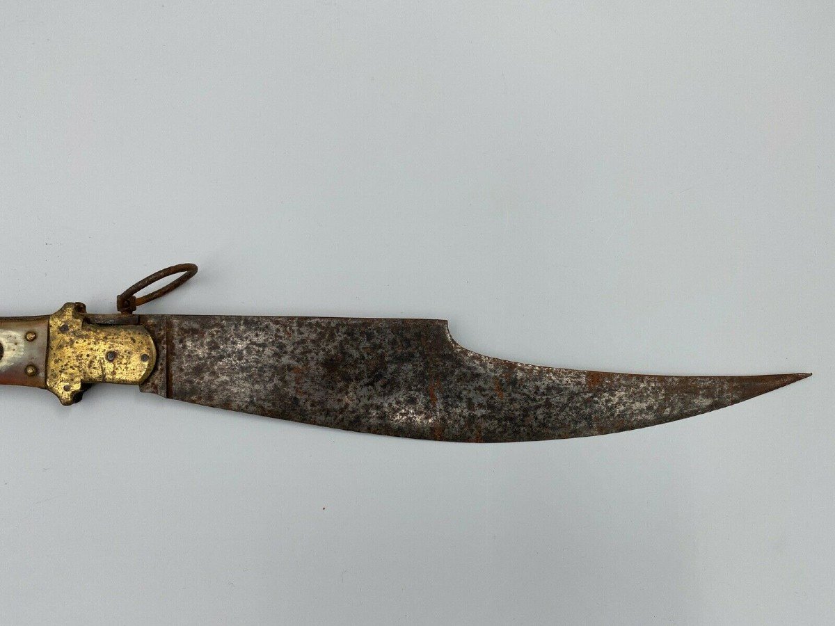 Rare Couteau Navajas De Toledo XIXeme Corne Laiton Dore Cloutage-photo-6