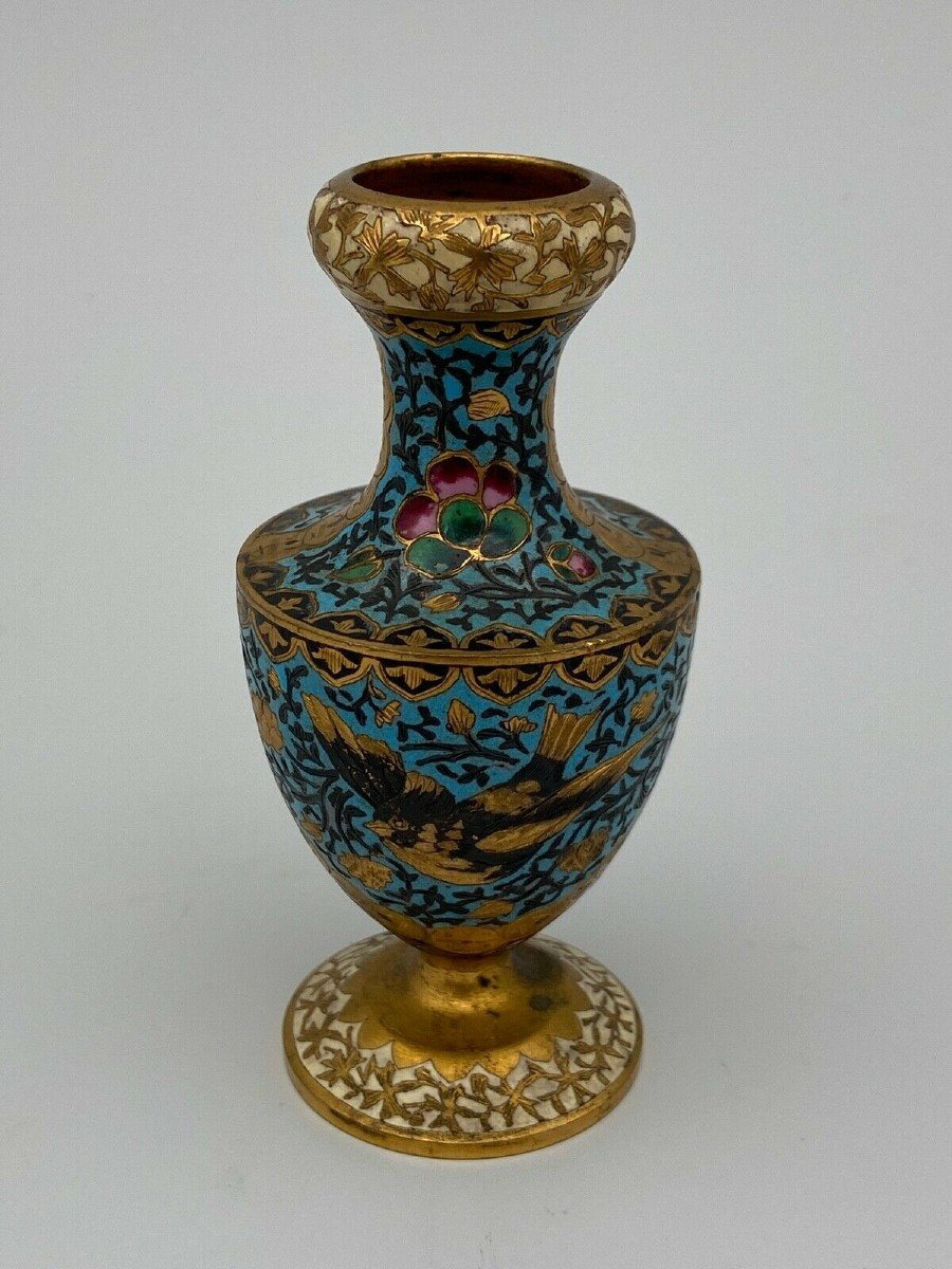 Pair Of Cloisonne Vases In Bronze XIX Eme Decor D Barbedienne Birds-photo-4