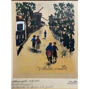 Lithographie Contresignee Maurice Utrillo Montmartre Moulin Galette