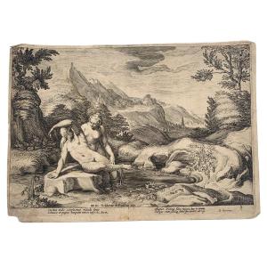 Gravure Hendrick Goltzius Robertus Baudous Ryckius Salamacis Hermaphrodite