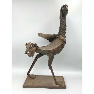 Sculpture Long Legs By Léon Masson Rooster Metal 1970