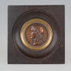 Bronze Medal Poquelin By Molière Gayrard Nineteenth Profile Wood Frame