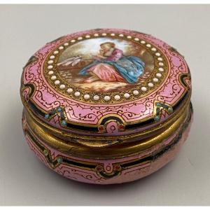 19th Century Enamel Pill Box Romantic Decor With Cartridge Woman Costume