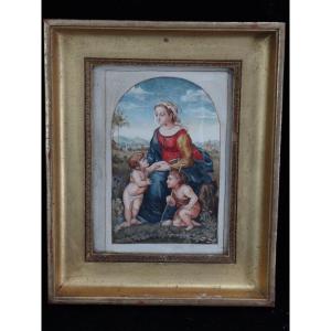Watercolor Madonna And Child Golden Frame Nineteenth