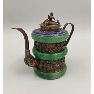 Théière chinoise à décor cloisonné de singe et crapaud XIXe