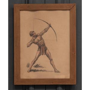 Blood Charcoal Drawing Archer Fine Arts Pitch Pine Frame 1930