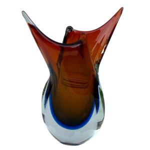 Vase Murano années 60 forme libre fond rouge et bleu 6 kilos M514