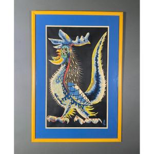 Tapestry By Jean Lurçat Representing A 20th Century Stencil Rooster