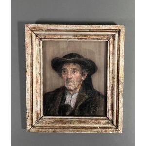 Pastel Representing A Breton By G. Rio 1920 Limed Frame