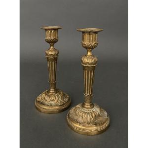 Pair Of Bronze Candlesticks In The Style Of Eugène Hazart, Louis XVI Style