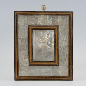 Mother-of-pearl Plaque Religious Scene Decorated With Christ 19th Century