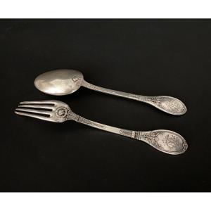 Pair Of Gorini Neoclassical Style Silver Cutlery, Minerva Hallmark 