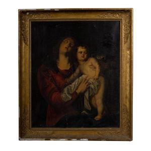 Oil On Canvas After Antoine Van Dyck Virgin And Child Early 19th Century