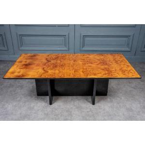 Coffee Table 1980 In Burl And Black Lacquered Wood 1980