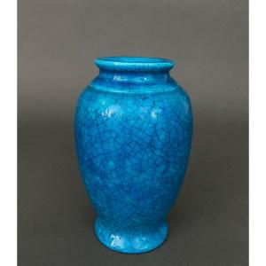 Cracked Ceramic Vase By Lachenal 1930 Ovoid Shape