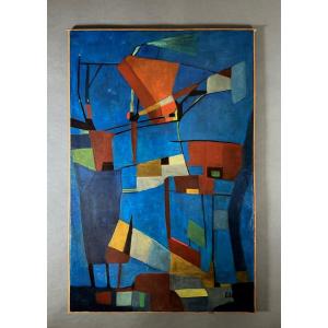 Oil On Canvas By Jean Billecocq 20th Geometric Abstraction