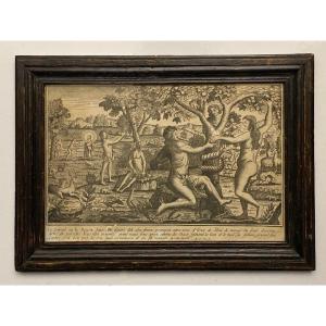 18th Century Engraving Adam And Eve The Temptation Sin Genesis Chapter 3 Basset 