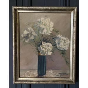 Oil On Cardboard Signed Still Life Bouquet Of Flowers Early 20th Century