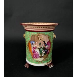 Cache-pot époque Louis-Philippe décor romantique XIXe fond vert