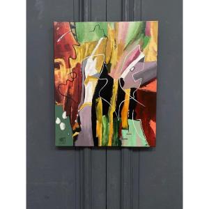 Huile sur toile composition moderne par Mabris Parfum d'exil