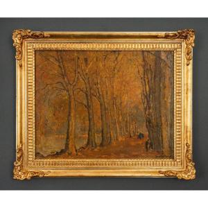 Oil On Canvas Louis-marie Désiré-lucas Autumn In Espalion Aveyron