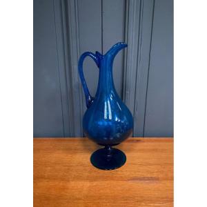 Glass Pitcher Bluish Glass Stil Novo Contemporary Italian Work Foot Shower