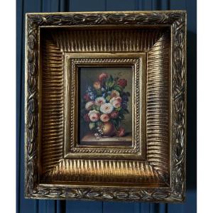 Oil On Panel By B. Vogel Still Life 20th Century Golden Frame