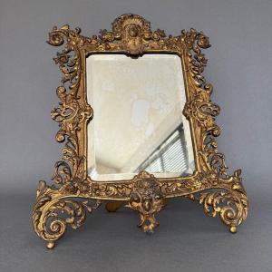 Napoleon III Table Mirror In Gilded Bronze 19th Century Beveled Glass