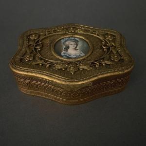 19th Century Louis XVI Style Bronze Box, Hand Painted Miniature