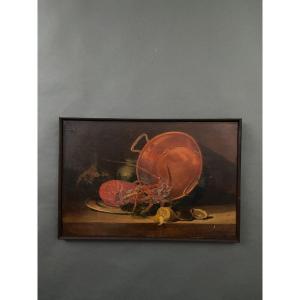 Oil On Canvas Still Life With Lobster Early 20th Century