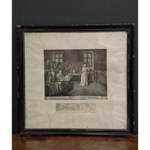 19th Century Revolution Engraving Judgment Of Marie Antoinette Baguette Frame