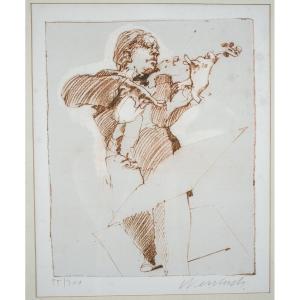 Lithograph Countersigned By Claude Weisbuch Numbered 55/300 Violinist