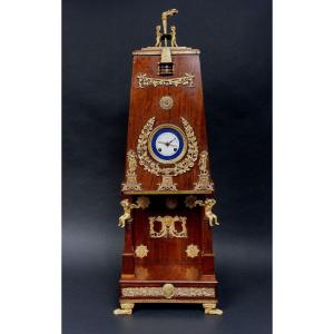 Maison Balthazard Mahogany Clock In Gilded Bronze Cherubs Enamel Dial