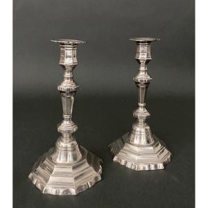 Pair Of Louis XV Style Silvered Bronze Candlesticks From Maison Christofle 19th Century