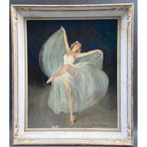 Oil On Canvas By Léon Galand 20th Century Dancers With Blue Veils