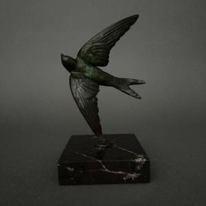 Bronze Swallow In Art Deco Bronze Signed Luc