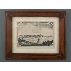 Engraving Representing The Port Of Nantes 18th Century Pitch Pine Frame
