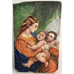 Painting On Tile Virgin Madonna After Raphaël 19th Century 21 Martin Brey