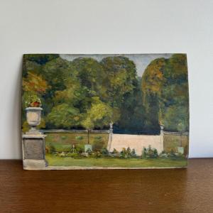 Oil On Wood Panel By Richard Depicting Estate Garden
