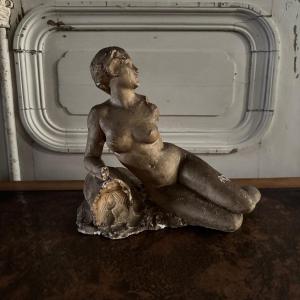 Studio Plaster Cast By Charles Filleul Of A Young, Nude Woman Seated