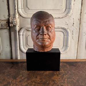 Terracotta Sculpture Of A Man's Mask By Charles Filleul, 20th Century