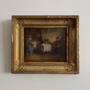 Oil On Panel Tavern Scene Monogram Bc 19th Century