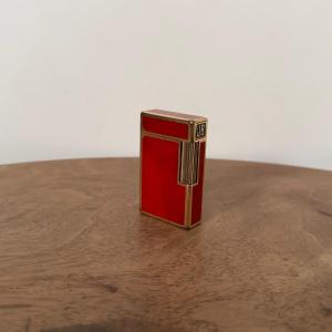 Dupont Lighter In Red Lacquer With Jb Paris Monogram Made In France