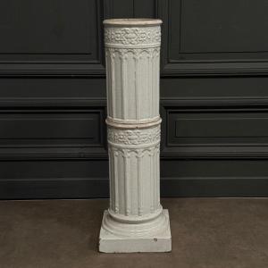 Colonne en céramique de Bavent XIXe avec cannelures et pied douche